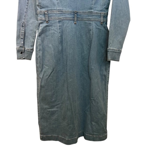 7 For All Mankind Luxe Denim Midi Dress Women L NWOT Snap Front Blue‎ Western - Picture 8 of 13